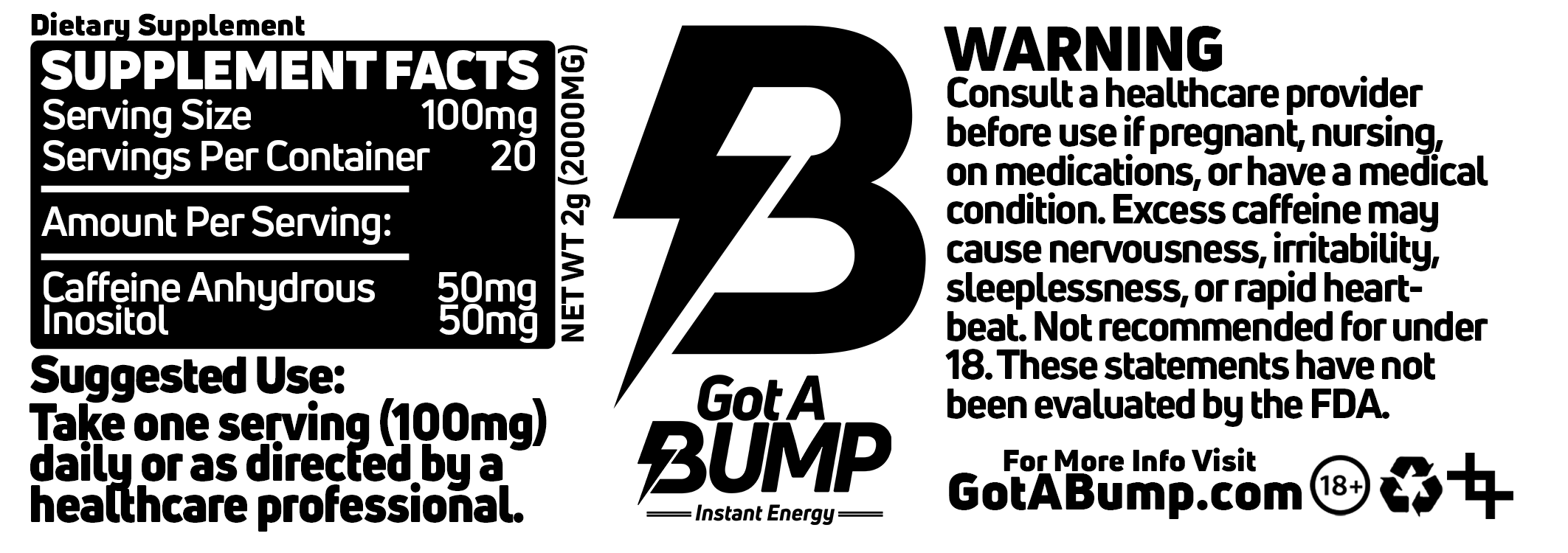 Got A BUMP™ Energy Powder - 2g Container (1000mg Caffeine Per Vial)